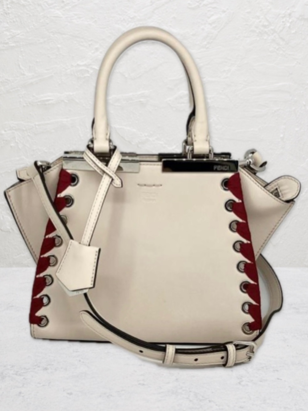 FENDI  3 Jours off white leather with red ribbon whipstitch. 🔥